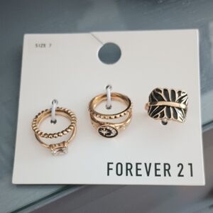 Forever 21 Gold and Black Leaf Ring Trio